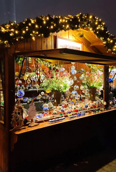 Berlin Germany December 2023 Illuminated Stall Traditional Decorations Christmas Market — Stock Photo, Image