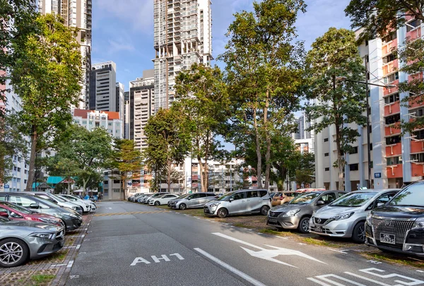 東南アジア シンガポール 2022年11月 シンガポールの品質の造園と現代的な高層住宅のアパートの建物の駐車場 緑の環境コンセプト — ストック写真