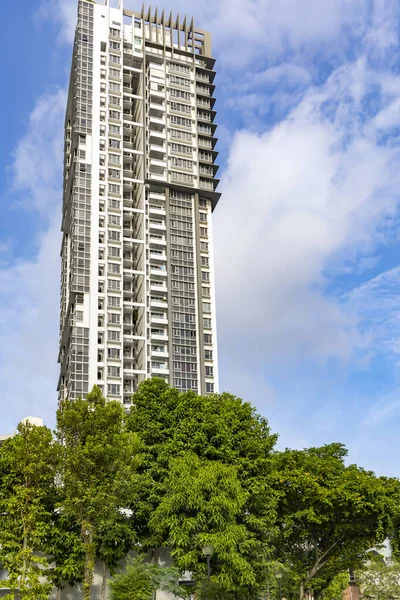 Modern Toronyházak Egy Gyönyörű Trópusi Kerttel Szingapúrban Zöld Környezet Koncepciója — Stock Fotó