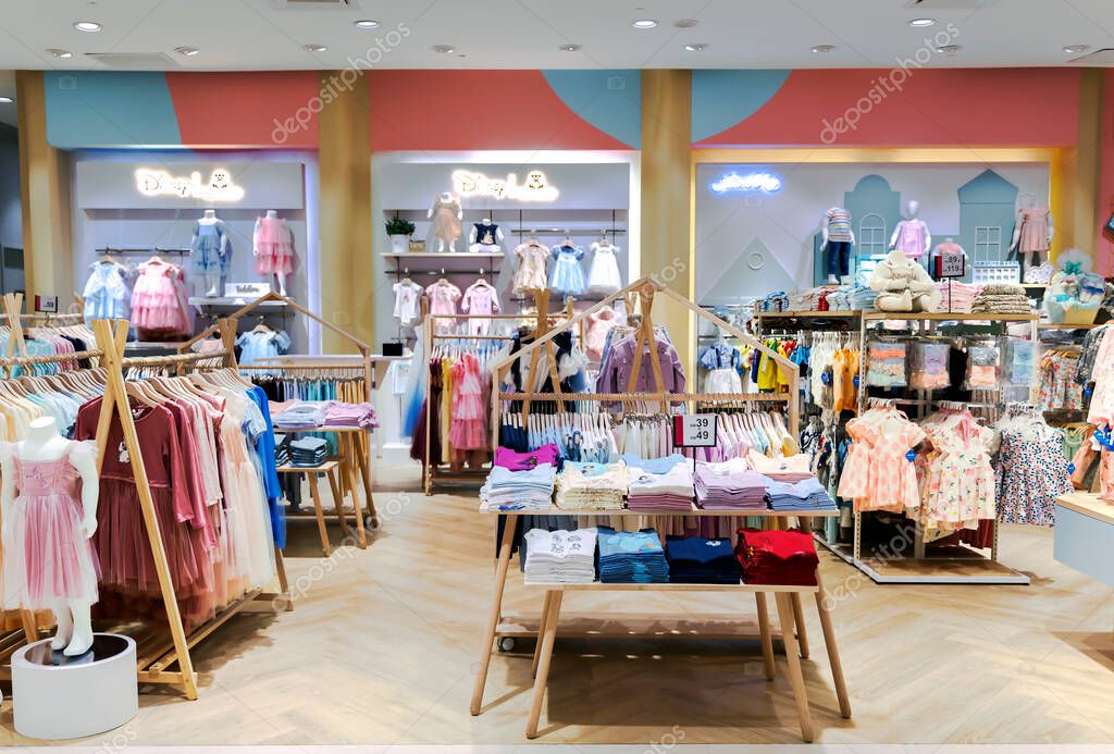 MALAYSIA, KUALA LUMPUR, NOVEMBER, 2022 Childrens clothing section for
