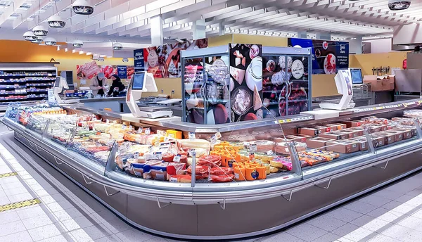 Latvia Riga February 2023 Shelves Variety Cheeses Brands All World —  Fotos de Stock