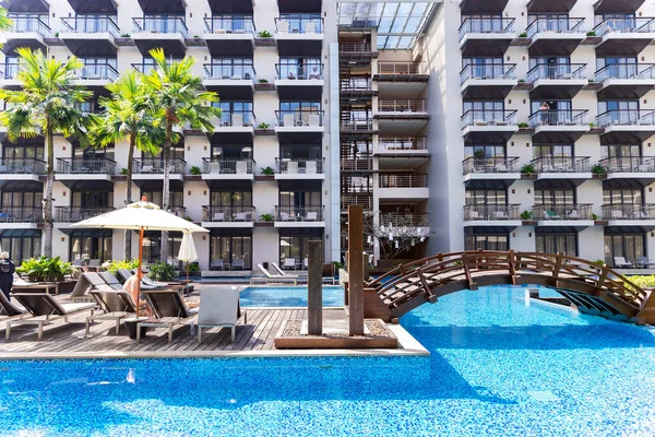 Thailand Phuket February 2023 Swimming Pool Beautiful Garden Tall Palm Stock Photo