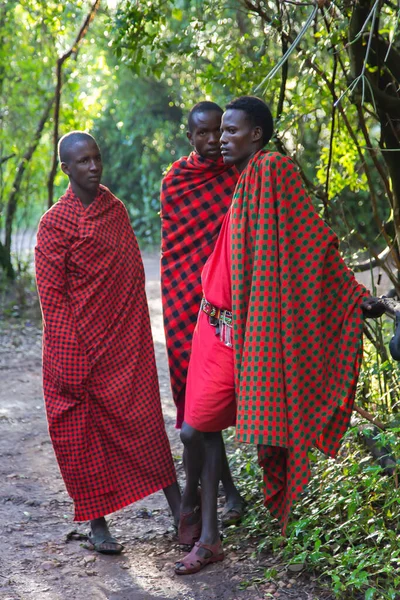 Afrika Tansania Mai 2016 Ein Massai Stamm Traditioneller Kleidung Auf — Stockfoto