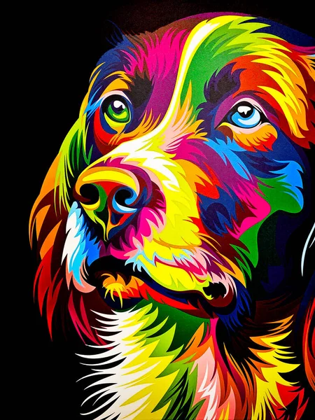 Bright Multi Colored Print Cute Dog Muzzle Textiles Print Textiles — Stock Photo, Image