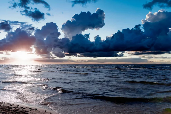 Beautiful Sunset Cumulus Clouds Baltic Sea Jurmala Latvia Tranquil Relaxing — Stock Photo, Image
