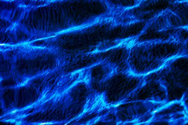 Koyu mavi su, güneş ışığını yansıtır. Dalgalanmalar ve parıltılar. Soyut doku