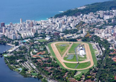 BRAZIL, RIO DE JANEIRO, NOVEMBER 28, 2023: Panorama view on Rio de Janeiro and Botafogo bay in Atlantic ocean, seen from Corcovado Mountain. Brezilya.