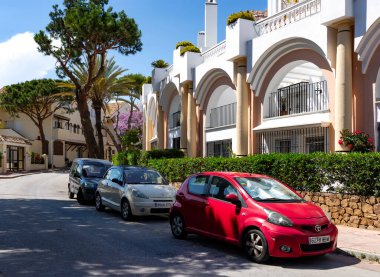SPAIN, MARBELLA, 25, MAY, 2023: Beautiful architecture of hotel with columns in Elviria, Marbella, Spain. Elviria is an exclusive residential area located on the Costa del Sol. clipart