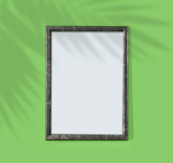 Green Wooden Frame Monochrome Background Simple Mockup Design Copy Space — Stock Photo, Image
