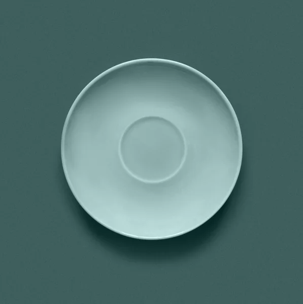 Turquoise Color Plates Turquoise Table Monochrome Minimalistic Image Hipster Style — Stock Photo, Image