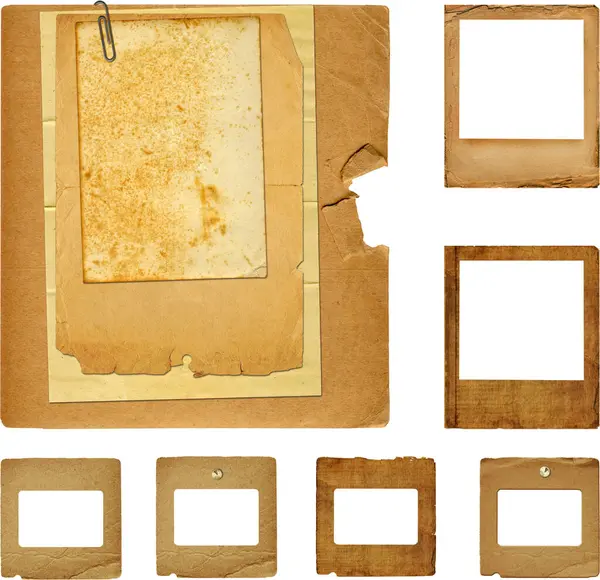 在透明 孤立的背景下 以剪贴簿的形式使用旧纸片滑行 — 图库照片