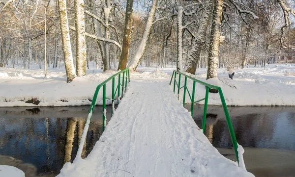 Jembatan Pejalan Kaki Kecil Musim Dingin — Stok Foto