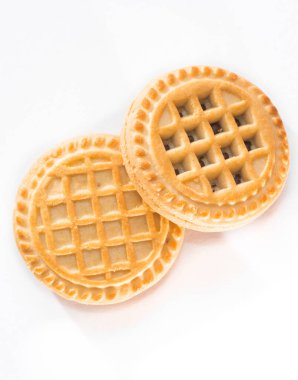 two cokies on white background.