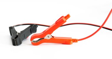 Car charging clamps on white background .
