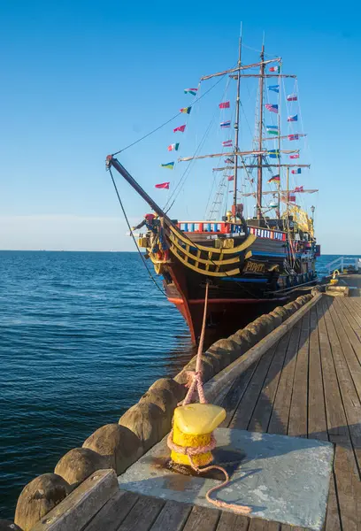 Nave Pirata Presso Molo Sul Mar Baltico Sopot Polonia Foto Stock Royalty Free