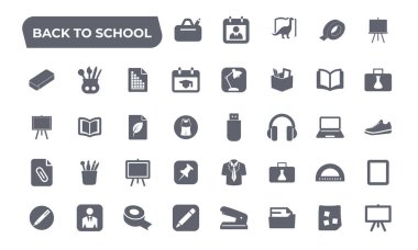 Okul unsurlarına geri dönüş simgesi koleksiyon simgeleri eğitim öğrenimi, deney şişesi açıcı mikroskobu