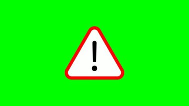 Warning sign icon, clean flat 2D design, pulsing or bouncing animation, centered on bright green screen background