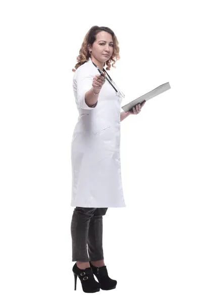 Young Female Doctor Clipboard Isolated White Background — Stock Photo, Image