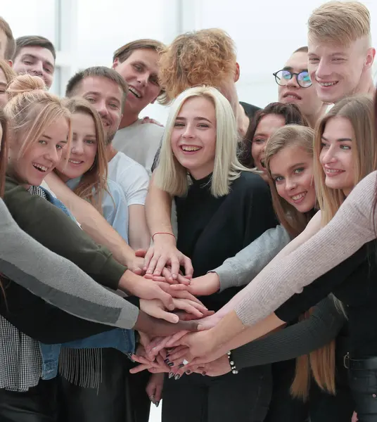 Close Diverse Young People Putting Hands Together — Stock Photo, Image
