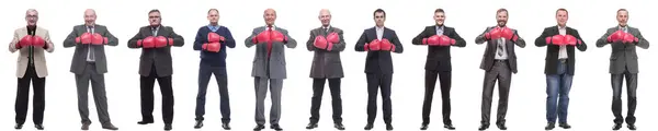Collage Businessmen Boxing Gloves Isolated White Background — Stock Photo, Image