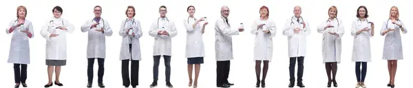Group Doctors Holding Jar Isolated White Background — Stock fotografie