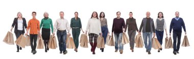collage concept shoppers queuing isolated on white background