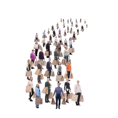 collage concept shoppers queuing isolated on white background