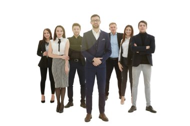 Tam gelişim. Bir grup farklı genç insan bir arada duruyor. beyaz arkaplanda izole edilmiş.