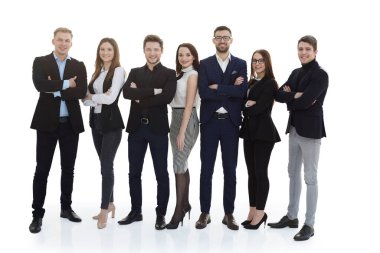 Tam gelişim. Bir grup farklı genç insan bir arada duruyor. beyaz arkaplanda izole edilmiş.