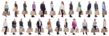 collage concept shoppers queuing isolated on white background