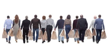 collage concept shoppers queuing isolated on white background