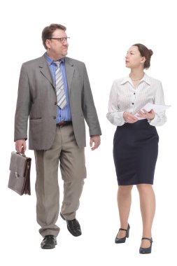 Tam gelişim. İş adamı ve iş kadını. beyaz arkaplanda izole edilmiş.