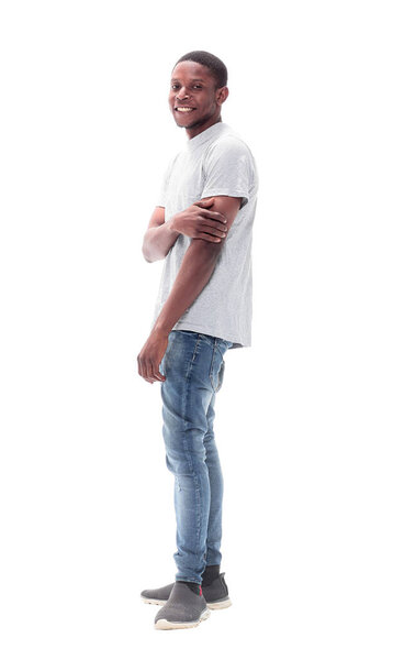 In full growth. casual guy in jeans and white t-shirt. isolated on white