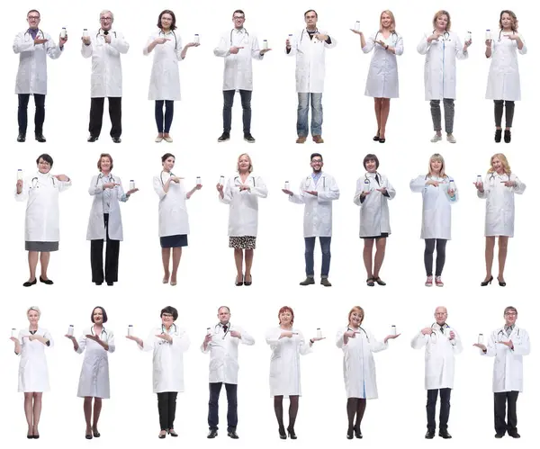Groep Artsen Met Pot Geïsoleerd Witte Achtergrond — Stockfoto