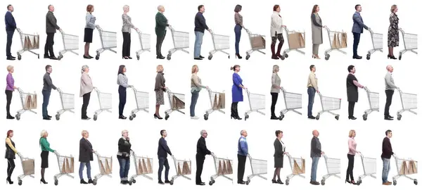 Group People Cart Looking Ahead Isolated White Background — Stock Photo, Image
