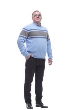 Tam gelişim. Günlük giysiler içinde olgun bir iş adamı. beyaz arkaplanda izole edilmiş