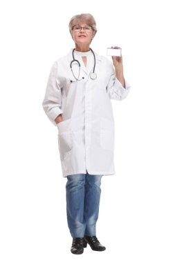 Confident experienced young doctor woman with face mask and gloves isolated on white background. Healthcare personnel, health, medicine concept