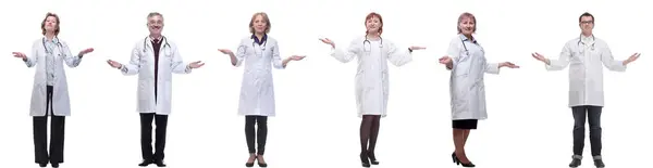 Group Doctors Full Length Isolated White Background Стоковое Изображение