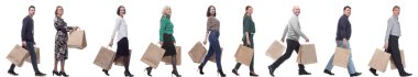 collage concept shoppers queuing isolated on white background
