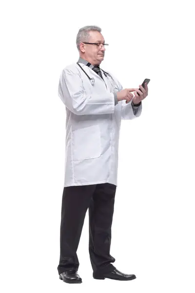 Nahaufnahme Foto Von Mann Arzt Steht Isoliert Auf Weißem Hintergrund — Stockfoto