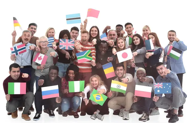 Tam gelişim. Seni işaret eden çok uluslu bir grup insan. beyaz arkaplanda izole
