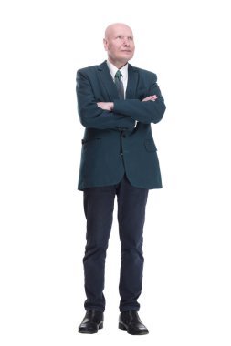 Kendine güvenen bir iş adamı sana bakıyor. beyaz arkaplanda izole edilmiş.