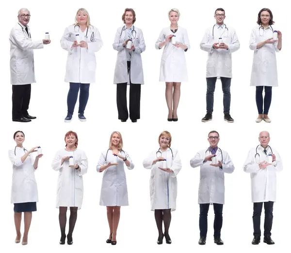 Groep Artsen Met Pot Geïsoleerd Witte Achtergrond — Stockfoto