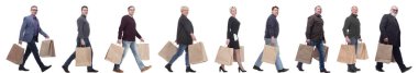 collage concept shoppers queuing isolated on white background