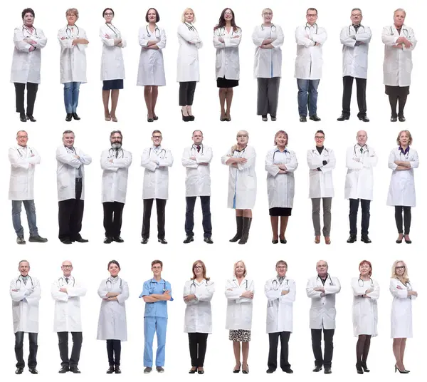 Groep Artsen Volledige Lengte Geïsoleerd Witte Achtergrond — Stockfoto