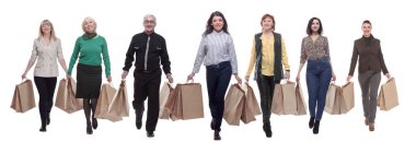 collage concept shoppers queuing isolated on white background