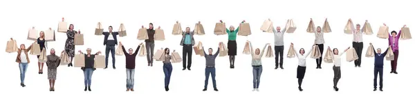 買い物袋を高く持った買い物客のコラージュ — ストック写真