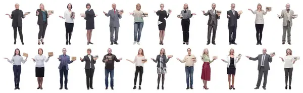 Skupina Šťastných Lidí Dary Rukou Izolovaných Bílém Pozadí — Stock fotografie