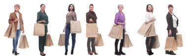 collage concept shoppers queuing isolated on white background