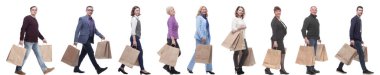 collage concept shoppers queuing isolated on white background